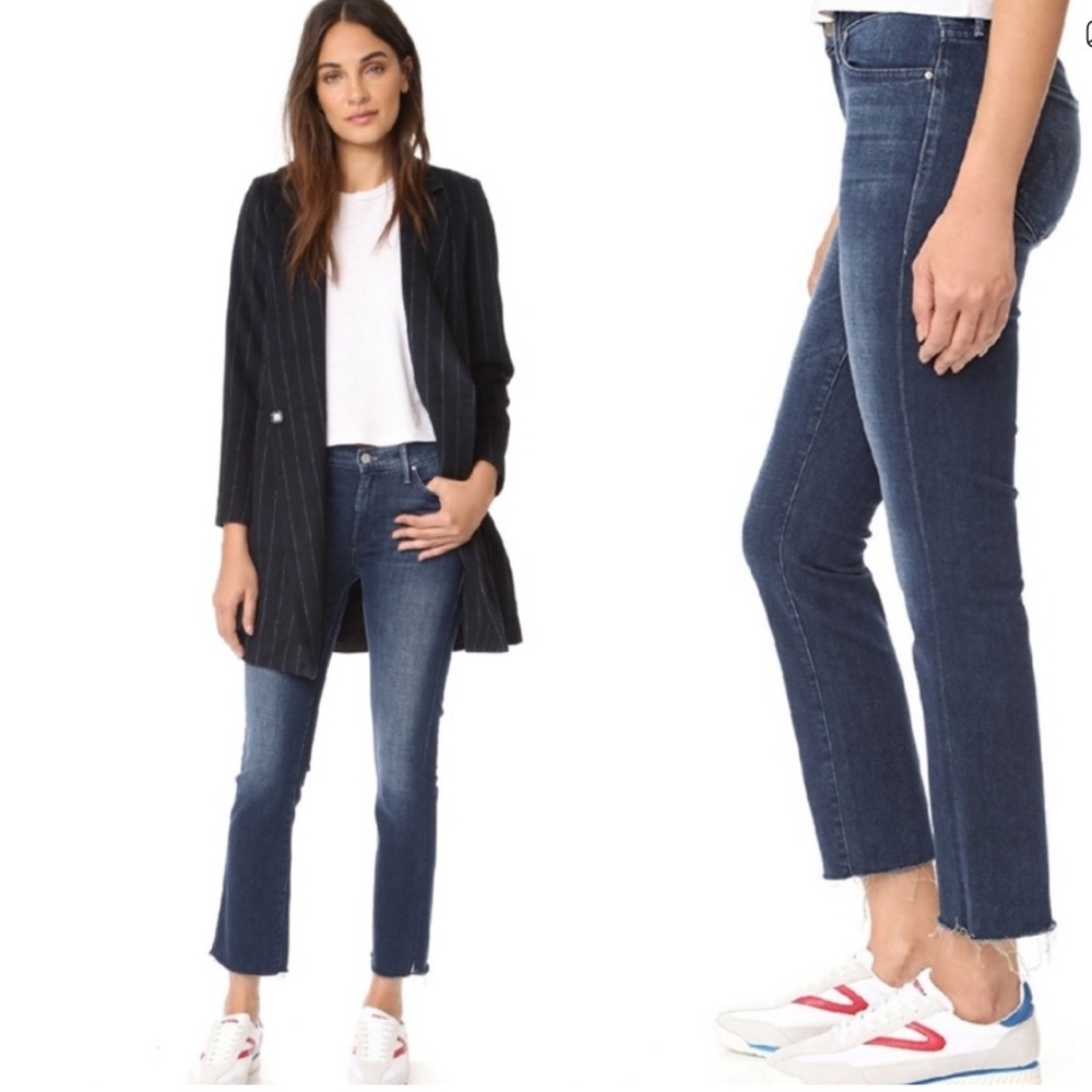 Mother The Rascal Crop Fray Jeans Mid-Rise Straight Leg Frayed Hem Denim Size 26